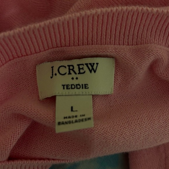 J. Crew Teddie Soft Pink and Red Hearts Crew Neck Sweater. Size L - Picture 4 of 10